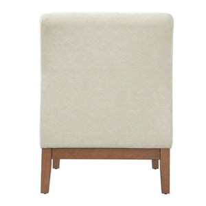 English Elm Modern Slipper Chair Beige Fabric Upholstered Walnut Legs Mid-century Living Room Seat N779P396231B