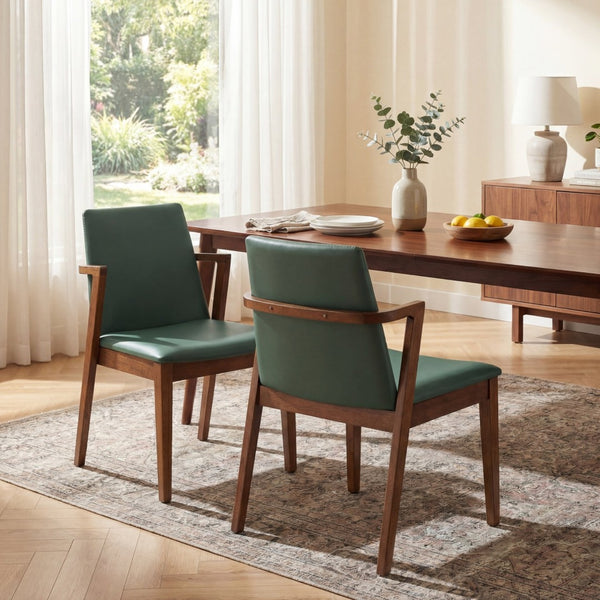English Elm Mid-century Modern Armchair Set Rubberwood Frame Upholstered Dining Seating for Kitchen Green N779P400898F