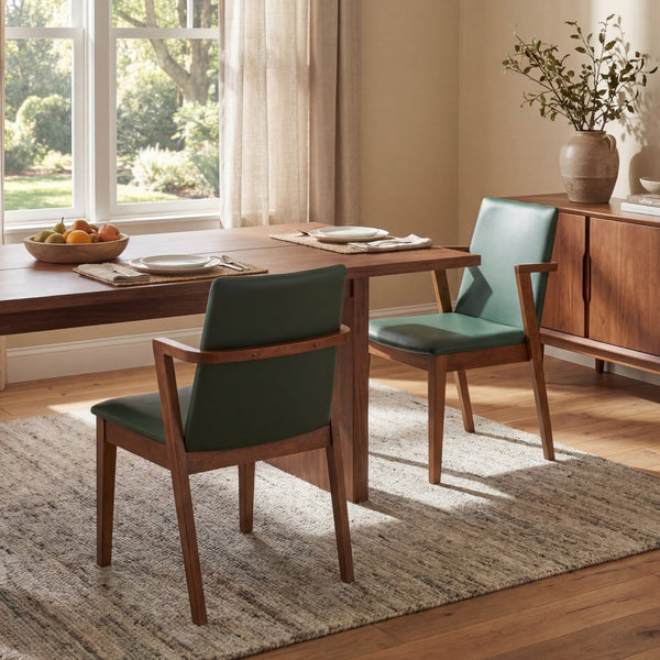 English Elm Mid-century Modern Armchair Set Rubberwood Frame Upholstered Dining Seating for Kitchen Green N779P400898F