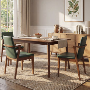 English Elm Mid-century Modern Armchair Set Rubberwood Frame Upholstered Dining Seating for Kitchen Green N779P400898F