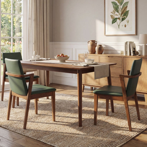 English Elm Mid-century Modern Armchair Set Rubberwood Frame Upholstered Dining Seating for Kitchen Green N779P400898F