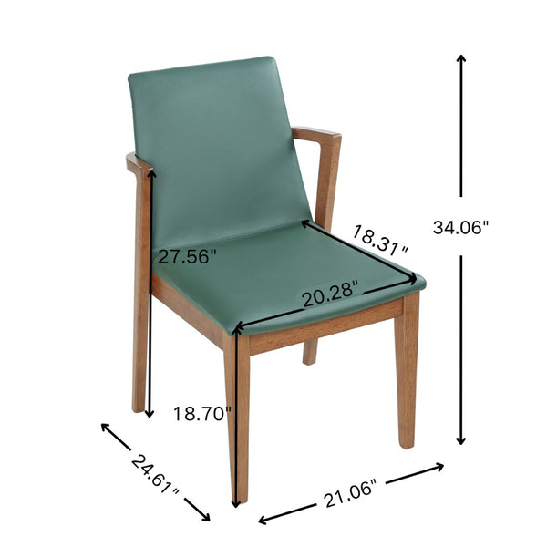 English Elm Mid-century Modern Armchair Set Rubberwood Frame Upholstered Dining Seating for Kitchen Green N779P400898F