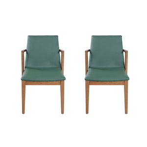 English Elm Mid-century Modern Armchair Set Rubberwood Frame Upholstered Dining Seating for Kitchen Green N779P400898F