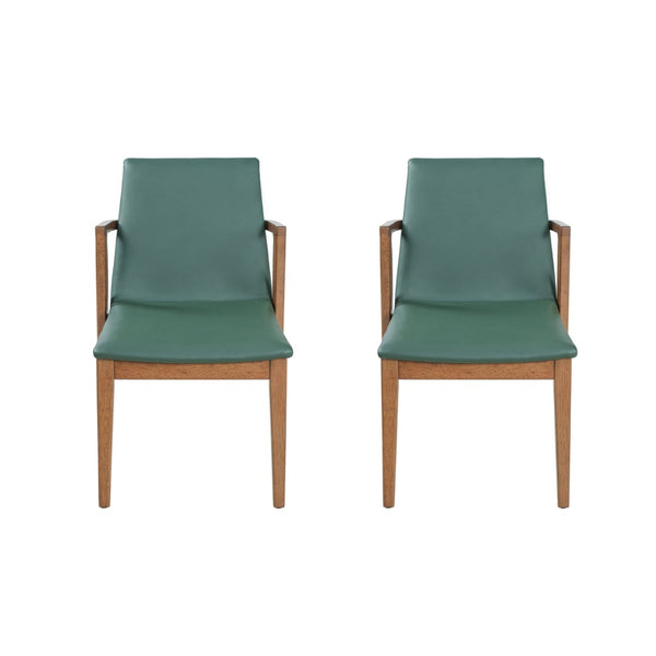 English Elm Mid-century Modern Armchair Set Rubberwood Frame Upholstered Dining Seating for Kitchen Green N779P400898F