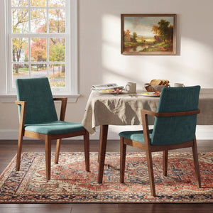 English Elm Mid-century Modern Armchairs Set of 2 with Rubberwood Legs and Upholstered Fabric Seats N779P400898G