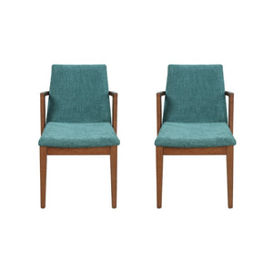 English Elm Mid-century Modern Armchairs Set of 2 with Rubberwood Legs and Upholstered Fabric Seats N779P400898G