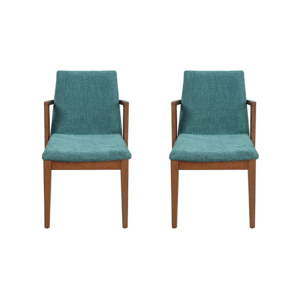 English Elm Mid-century Modern Armchairs Set of 2 with Rubberwood Legs and Upholstered Fabric Seats N779P400898G