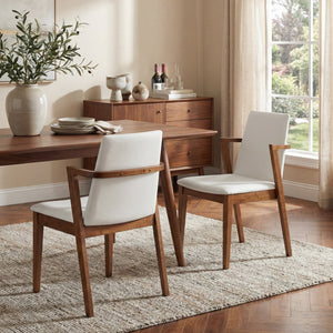 English Elm Mid-century Modern Armchair Set Rubberwood Frame Upholstered Dining Seating for Kitchen Beige N779P400898P