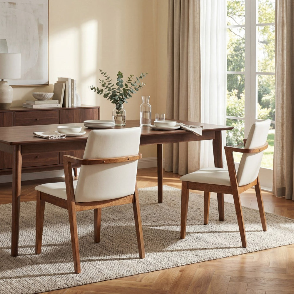 English Elm Mid-century Modern Armchair Set Rubberwood Frame Upholstered Dining Seating for Kitchen Beige N779P400898P