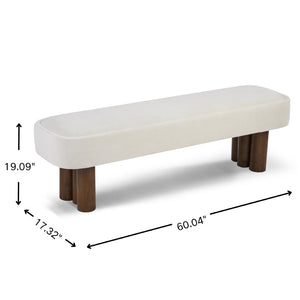 English Elm Indoor Foam Padded Upholstered Bench Walnut Legs Beige Fabric Dining Kitchen Seating N779P410498B