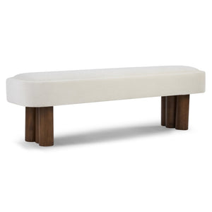 English Elm Indoor Foam Padded Upholstered Bench Walnut Legs Beige Fabric Dining Kitchen Seating N779P410498B