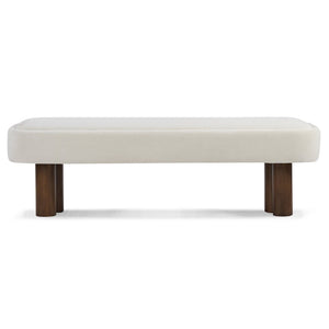 English Elm Indoor Foam Padded Upholstered Bench Walnut Legs Beige Fabric Dining Kitchen Seating N779P410498B