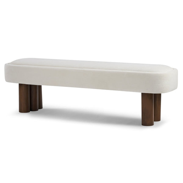 English Elm Indoor Foam Padded Upholstered Bench Walnut Legs Beige Fabric Dining Kitchen Seating N779P410498B