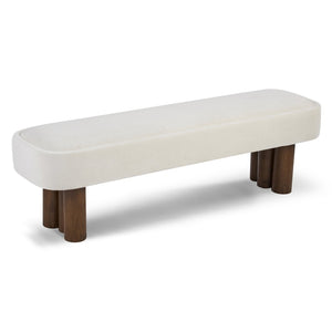 English Elm Indoor Foam Padded Upholstered Bench Walnut Legs Beige Fabric Dining Kitchen Seating N779P410498B