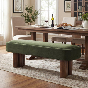 English Elm Indoor Sage Green Upholstered Dining Bench with Walnut Legs for Kitchen or Living Room N779P410498G