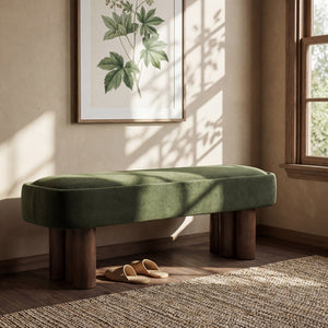 English Elm Indoor Sage Green Upholstered Dining Bench with Walnut Legs for Kitchen or Living Room N779P410498G
