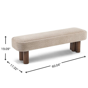 English Elm Indoor Boucle Upholstered Dining Bench with Walnut Legs Farmhouse Kitchen Seating N779P410498K