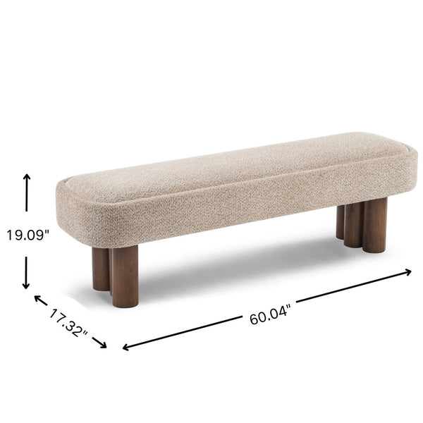 English Elm Indoor Boucle Upholstered Dining Bench with Walnut Legs Farmhouse Kitchen Seating N779P410498K