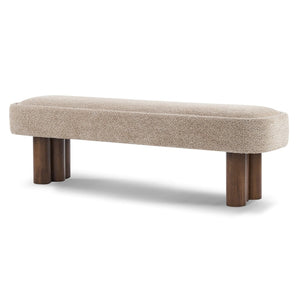 English Elm Indoor Boucle Upholstered Dining Bench with Walnut Legs Farmhouse Kitchen Seating N779P410498K
