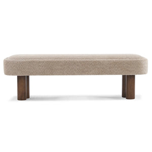 English Elm Indoor Boucle Upholstered Dining Bench with Walnut Legs Farmhouse Kitchen Seating N779P410498K
