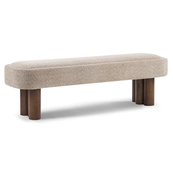 English Elm Indoor Boucle Upholstered Dining Bench with Walnut Legs Farmhouse Kitchen Seating N779P410498K