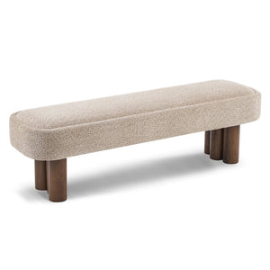 English Elm Indoor Boucle Upholstered Dining Bench with Walnut Legs Farmhouse Kitchen Seating N779P410498K