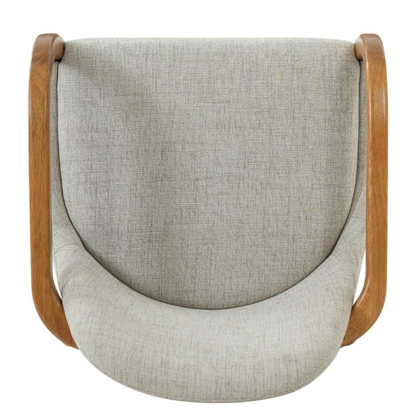 English Elm Set of 2 Mid-Century Upholstered Armchairs Beige Fabric Rubberwood Legs Dining N779P423792B