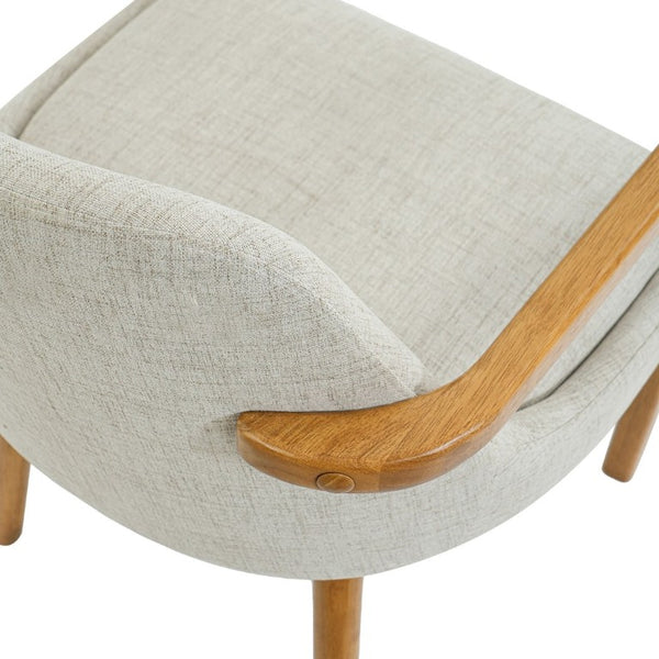 English Elm Set of 2 Mid-Century Upholstered Armchairs Beige Fabric Rubberwood Legs Dining N779P423792B