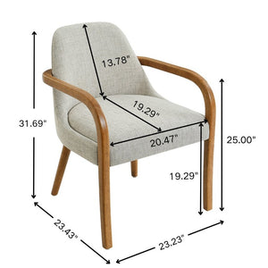 English Elm Set of 2 Mid-Century Upholstered Armchairs Beige Fabric Rubberwood Legs Dining N779P423792B