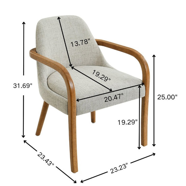 English Elm Set of 2 Mid-Century Upholstered Armchairs Beige Fabric Rubberwood Legs Dining N779P423792B