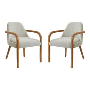 English Elm Set of 2 Mid-Century Upholstered Armchairs Beige Fabric Rubberwood Legs Dining N779P423792B