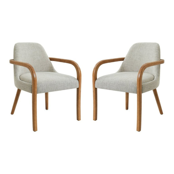 English Elm Set of 2 Mid-Century Upholstered Armchairs Beige Fabric Rubberwood Legs Dining N779P423792B