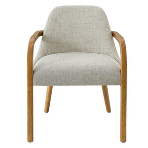 English Elm Set of 2 Mid-Century Upholstered Armchairs Beige Fabric Rubberwood Legs Dining N779P423792B