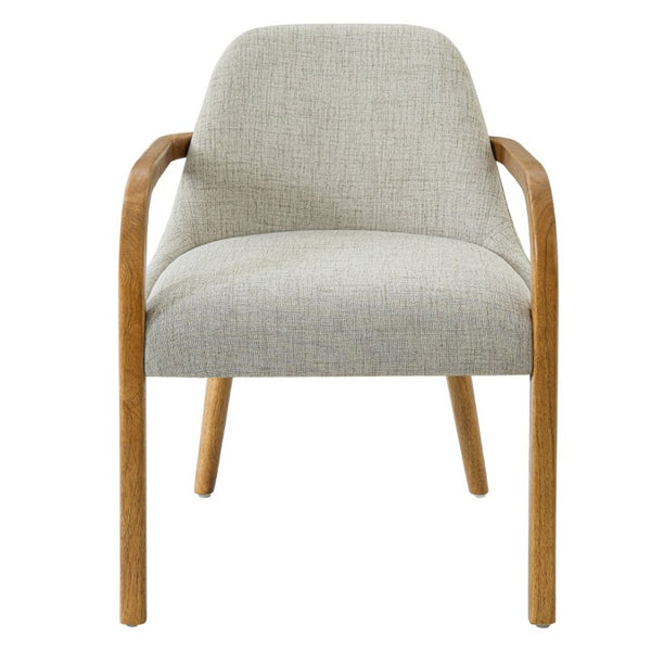 English Elm Set of 2 Mid-Century Upholstered Armchairs Beige Fabric Rubberwood Legs Dining N779P423792B