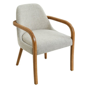 English Elm Set of 2 Mid-Century Upholstered Armchairs Beige Fabric Rubberwood Legs Dining N779P423792B