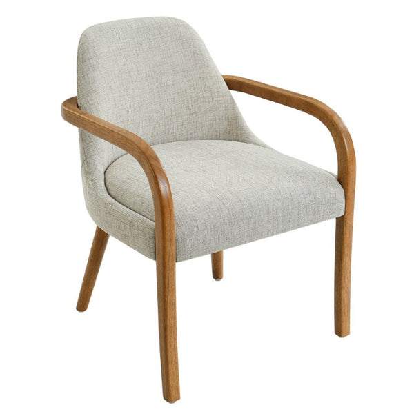 English Elm Set of 2 Mid-Century Upholstered Armchairs Beige Fabric Rubberwood Legs Dining N779P423792B