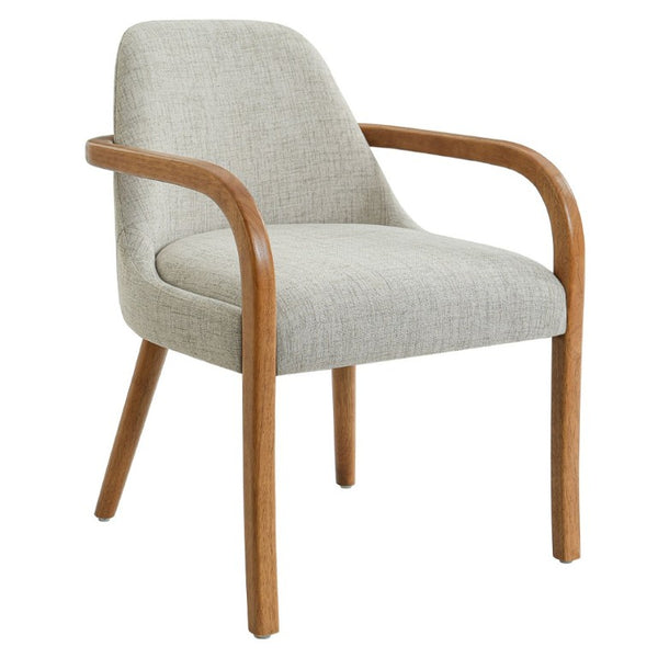 English Elm Set of 2 Mid-Century Upholstered Armchairs Beige Fabric Rubberwood Legs Dining N779P423792B