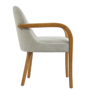 English Elm Set of 2 Mid-Century Upholstered Armchairs Beige Fabric Rubberwood Legs Dining N779P423792B