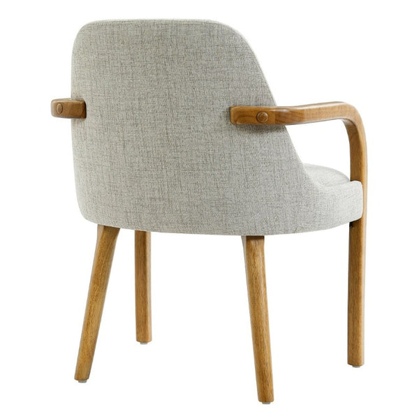 English Elm Set of 2 Mid-Century Upholstered Armchairs Beige Fabric Rubberwood Legs Dining N779P423792B