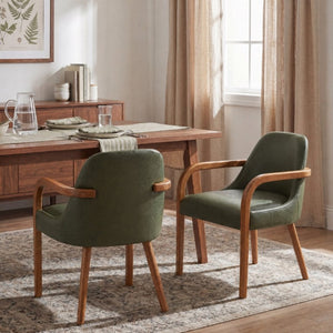 English Elm Set of 2 Mid-Century Modern PU Leather Dining Armchairs with Rubberwood Tapered Legs Green N779P423792G