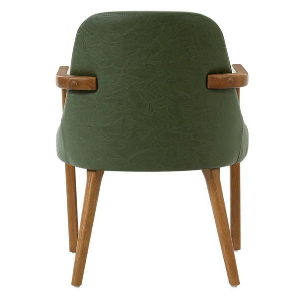 English Elm Set of 2 Mid-Century Modern PU Leather Dining Armchairs with Rubberwood Tapered Legs Green N779P423792G