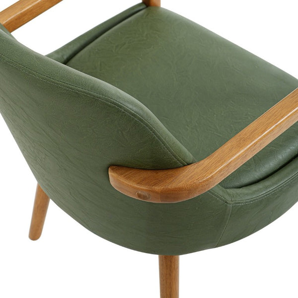 English Elm Set of 2 Mid-Century Modern PU Leather Dining Armchairs with Rubberwood Tapered Legs Green N779P423792G