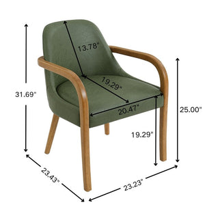 English Elm Set of 2 Mid-Century Modern PU Leather Dining Armchairs with Rubberwood Tapered Legs Green N779P423792G