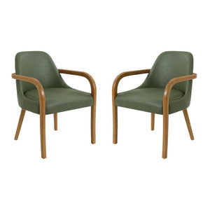 English Elm Set of 2 Mid-Century Modern PU Leather Dining Armchairs with Rubberwood Tapered Legs Green N779P423792G