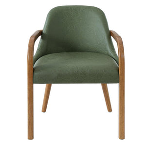 English Elm Set of 2 Mid-Century Modern PU Leather Dining Armchairs with Rubberwood Tapered Legs Green N779P423792G