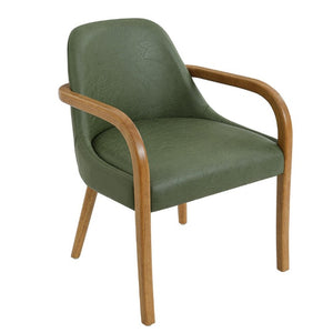 English Elm Set of 2 Mid-Century Modern PU Leather Dining Armchairs with Rubberwood Tapered Legs Green N779P423792G