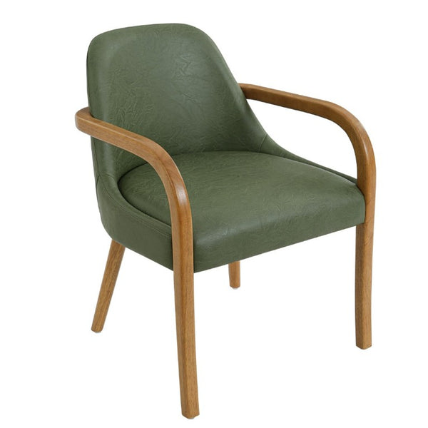 English Elm Set of 2 Mid-Century Modern PU Leather Dining Armchairs with Rubberwood Tapered Legs Green N779P423792G