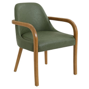 English Elm Set of 2 Mid-Century Modern PU Leather Dining Armchairs with Rubberwood Tapered Legs Green N779P423792G
