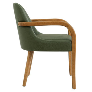 English Elm Set of 2 Mid-Century Modern PU Leather Dining Armchairs with Rubberwood Tapered Legs Green N779P423792G