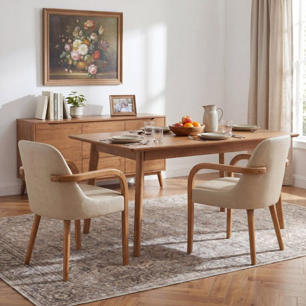 English Elm Set of 2 Mid-Century Modern PU Leather Dining Armchairs with Rubberwood Tapered Legs Khaki N779P423792K